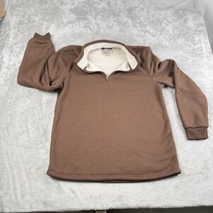 BC Clothing Heritage Men's M Quarter Zip Pullover Brown Waffle Knit Sherpa Lined
